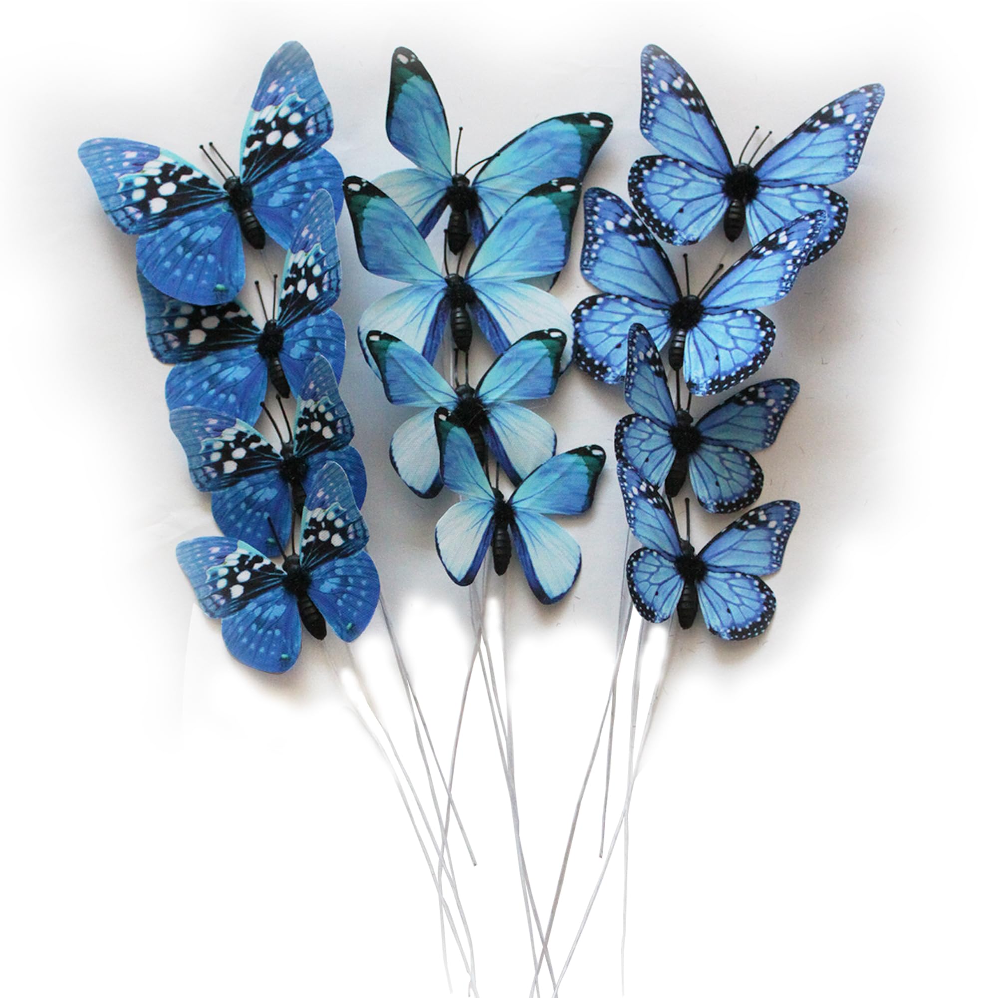 Photo 1 of 12 Pack Butterfly Decorations, DIY 3D Butterfly Stakes Decor, 2 Sizes of Butterfly Ornament for Home Fake Flower Floral Supplies Tea Party Wedding Easter Christmas Spring Fall. (Lake Blue 01)