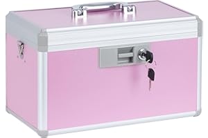 xydstay Medicine Lock Box, First Aid Safe Medication Storage Box,Layered Aluminum Daily Medicine Cabinet,Large Capacity Locking Medicine Storage Box for Family Use,14" x 7.9" x 8.7", Pink