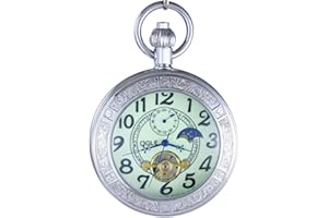 OGLE Waterproof Luminous Magnifier Tourbillon Moon Sun Chain Fob Self Wind Automatic Mechanical Pocket Watch
