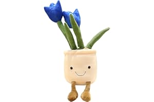 WUZHOU Tulip Plush Toy, 13.7" Flower Pot Stuffed Plushie Pillow Decoration, Soft Fluffy Toy Succulent Plants Friend Throw Pillow, Multicolor (Blue-Tulip)
