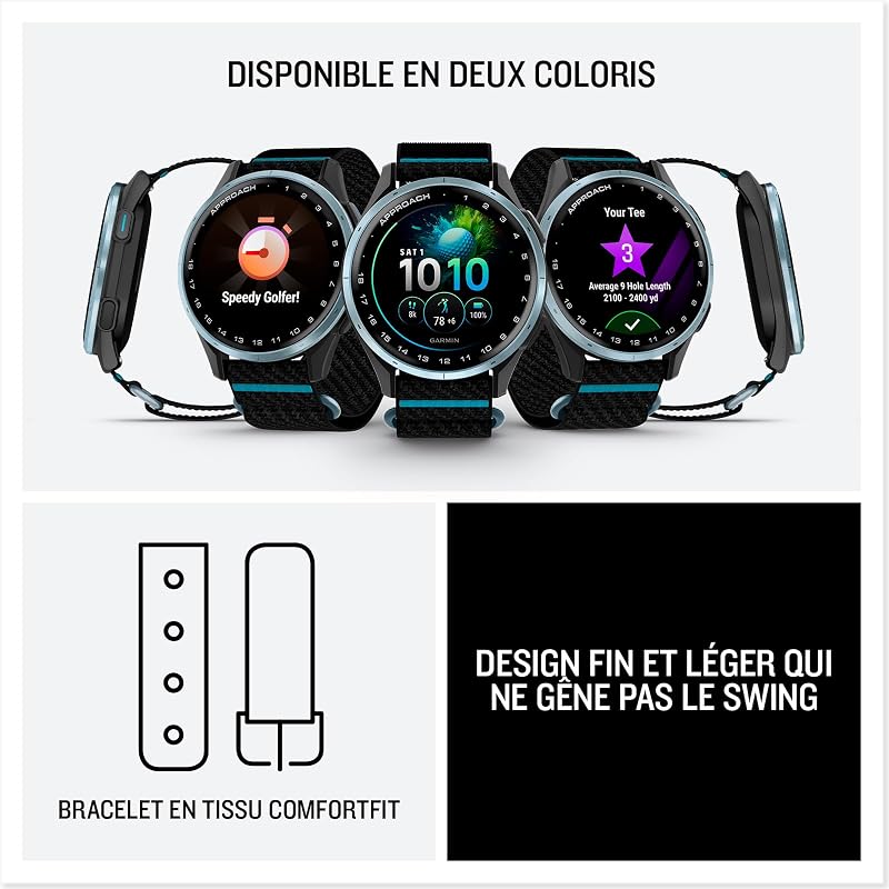 Approach J1, Montre GPS intégré, Jeunes Golfeurs, Noir, Boîtier 43mm
