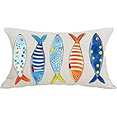 Cariwotan Ink Painting Watercolor Orange Blue Fish Summer Decorative Lumbar Pillowcase Throw Pillow Cover Case Chair Sofa Bed Home Decoration Cotton Linen Rectangular 12 x 20 Inches