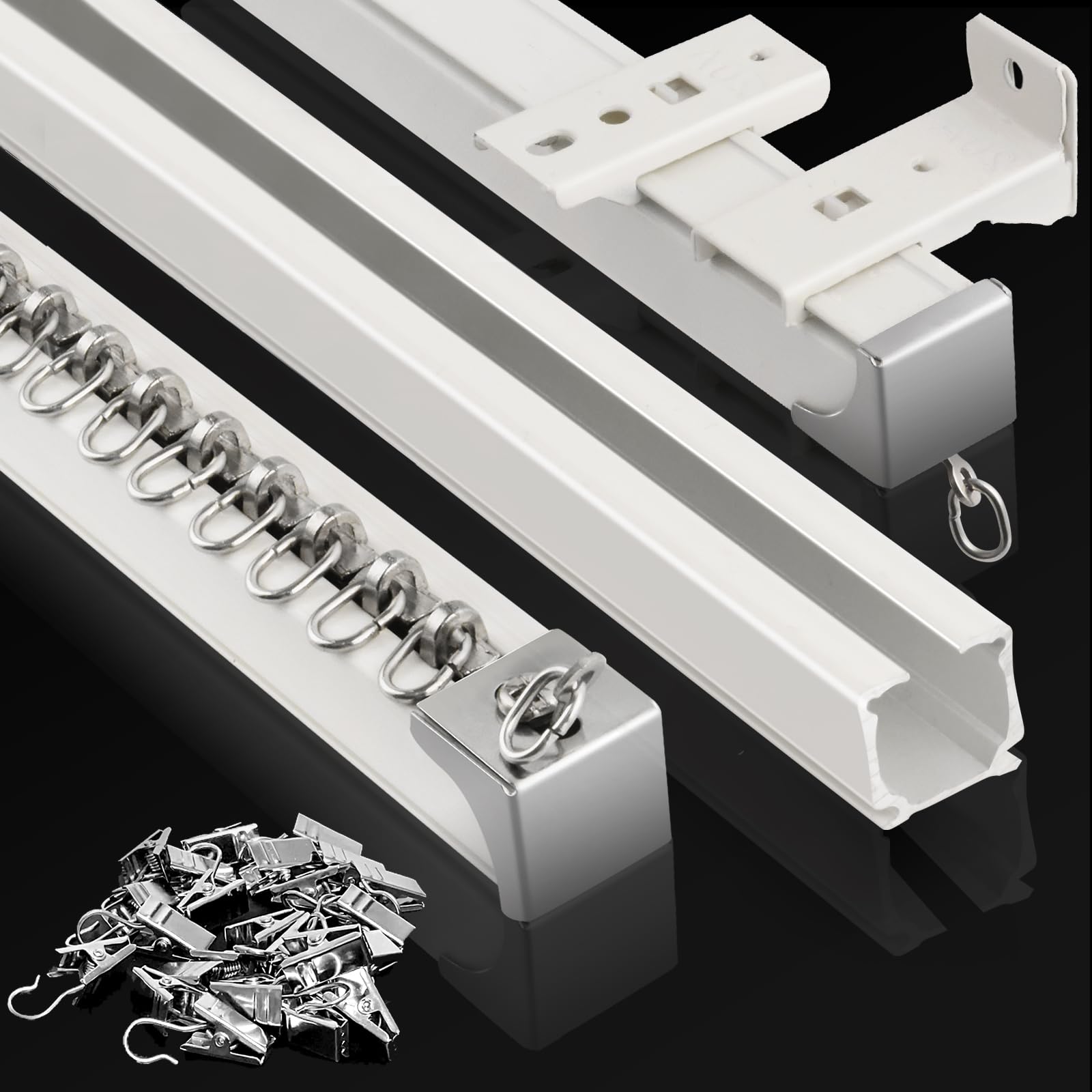 KOLAKO Ceiling Curtain Track, (3Ft-9Ft) Aluminum Curtain Track Wall Mounted Heavy Duty Ceiling Track for Curtains, Room Divider, Sliding Drop Curtain Rail System for Rv, Hospital