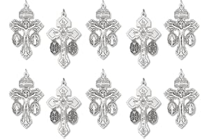 CARITAS ET FIDES Bulk Pack of 10 - Pardon Indulgence Crucifix with St Benedict Medal and Miraculous Medal Triple Threat Crucifix Cross for Rosary Making - 2 1/8 Inch Silver Oxidized Italian Crucifix Catholic Rosary Making Supplies