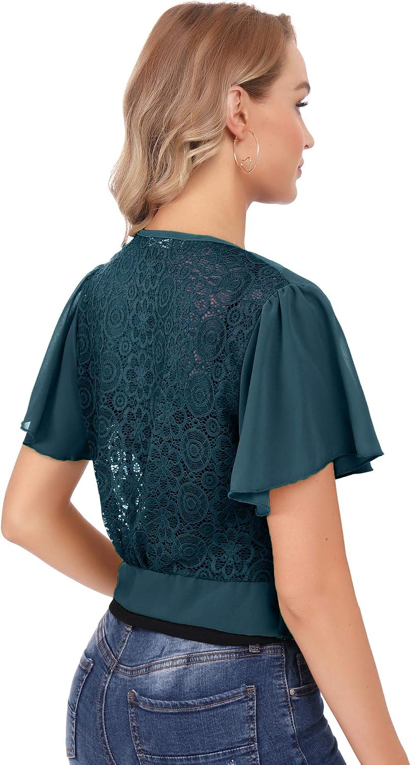 Hawiton Coprispalle Donna Cardigan Bolero Manica Corte Bolero Ricamo e Lace  per Serate di Gala Matrimoni Coprispalle Abbigliamento berjaya.edu.my