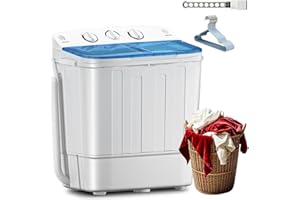Stopsad Portable Mini Twin Tub 18Lbs Washing Machine with Drying Rack, Washer(11Lbs) and Spinner(7Lbs), Compact Laundry Washer for Apartments, Dorms(Blue)