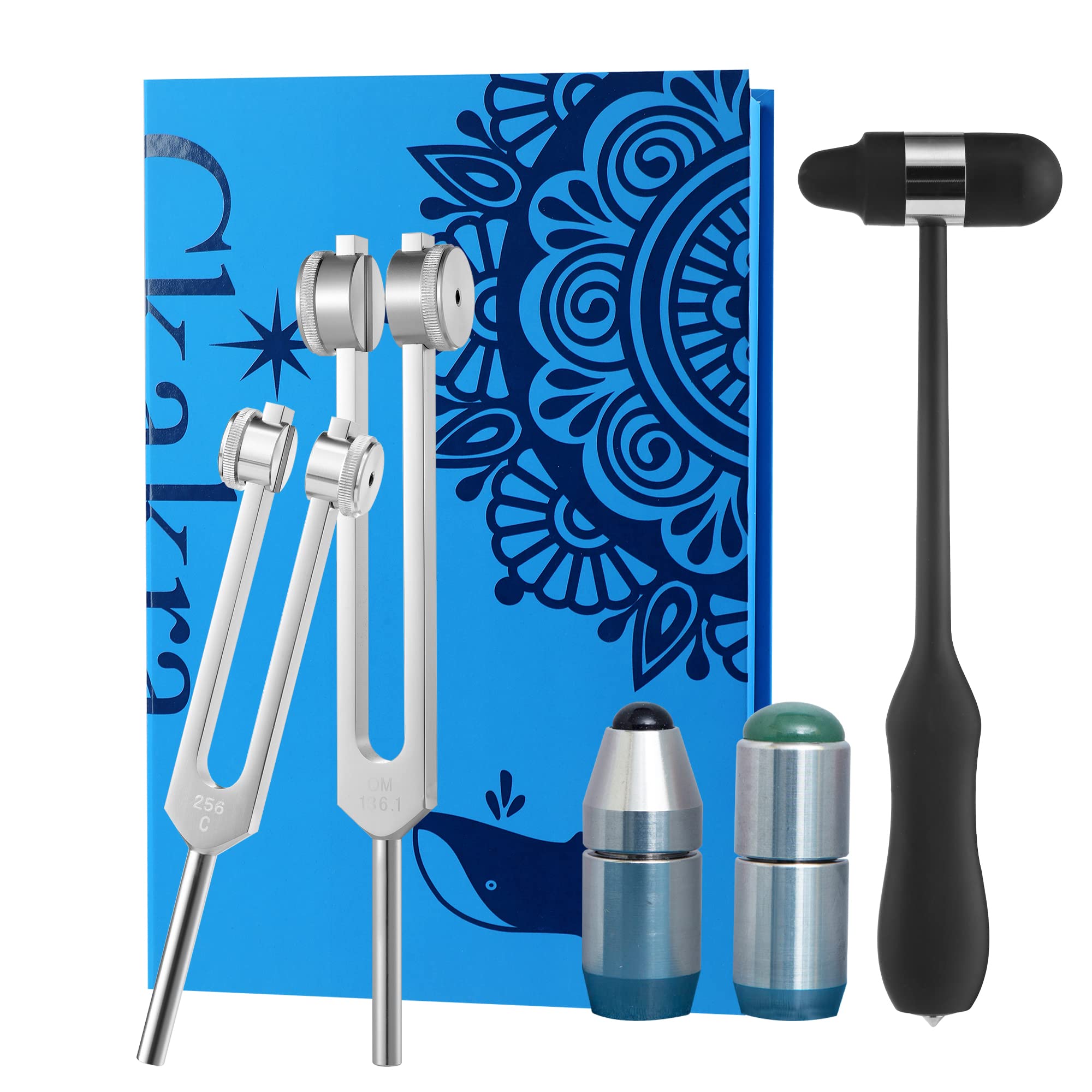 Photo 1 of Ckakra Pack of 2 Weighted Tuning Forks with Natural Gemstone Feet for Body Healing,Activator Hammer for Tuning Fork,OM 136.1& 256C Frequency,Virbration Therapy Tools, Meditation&Reiki Instruments