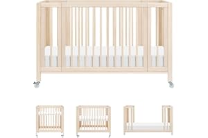 Babyletto Rolli Convertible All-Stages® Bassinet and Full-Size Crib in Washed Natural, Greenguard Gold Certified, Portable & Adjustable with Conversion Kits and Pads Included