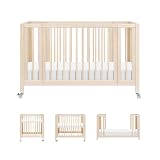 Babyletto Rolli 9-in-1 Convertible All-Stages® Bassinet to Full-Size Crib in Washed Natural, Greenguard Gold Certified, Portable & Adjustable with Select Conversion kit and Pads Included