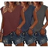 Bliwov 3 Pack Womens Cap Sleeve Tops V Neck T Shirts Summer Spring Outfits Beach Vacation Fashion Tee Blouse Workout Clothes
