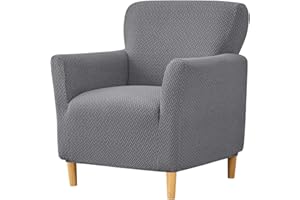 NILUOH Banquet Armchair Slipcover 1-Piece Stretch Chair Covers with Arms Jacquard Soft Accent Chair Cover Anti-Slip Arm Chair Covers Washable Chair Slipcovers for Living Room, Dark Gray