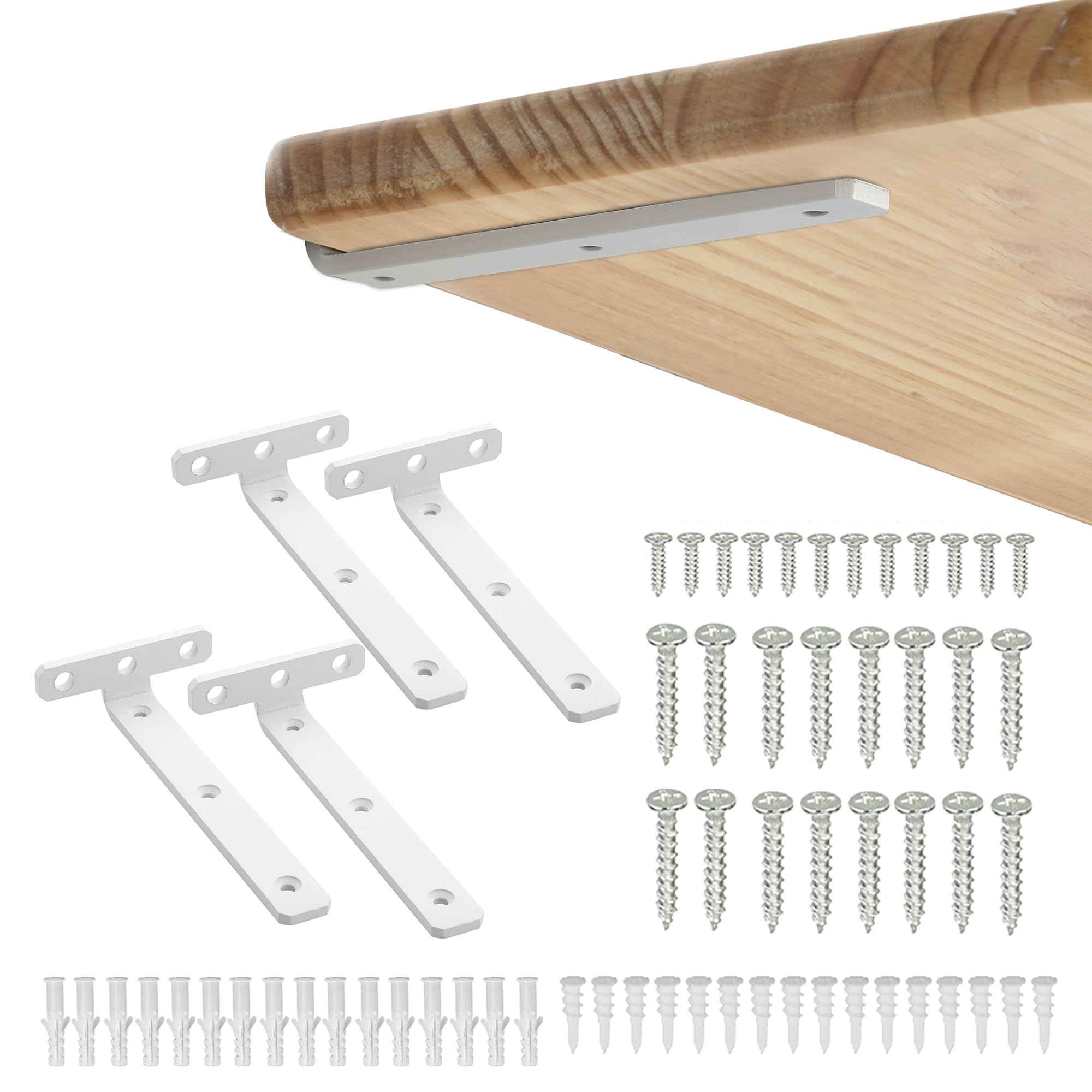 Photo 1 of Alise White Floating Shelf Brackets,L Brackets for Wood Board,Wall Hidden Shelf Brackets,Heavy Duty Shelf Brackets Metal Shelving Corner Brace Supports for Home,Garden,Office and DIY,6 inch,Pack of 4