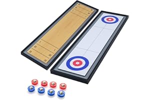 GYMAX Shuffleboard and Curling 2 in 1 Board Game, Portable 2-Sided Tabletop Wooden Shuffle Board and Curling Combo Game Set w