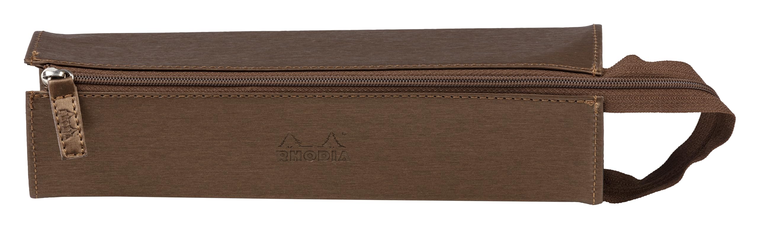 RHODIA 319040C - Rhodiarama Bronze pencil case - 23x5x5 cm - Flat opening for use as a pencil case - Faux leather - Storage for pens, pencils, markers, small supplies