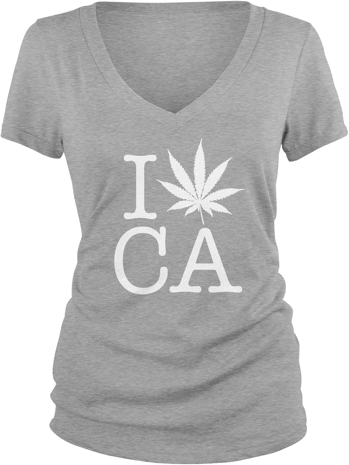 Amdesco Junior's I Love CA, Pot Leaf Cali Weed V-Neck T-Shirt