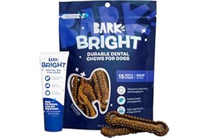 Barkbox Bright Durable Dog Dental Kit for Tough Chewers, 15 Chew Sticks & Toothpaste - Medium Breeds