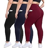 3 Pack Plus Size Leggings with Pockets for Women - High Waisted Tummy Control Spandex Soft Black Workout Yoga Pants
