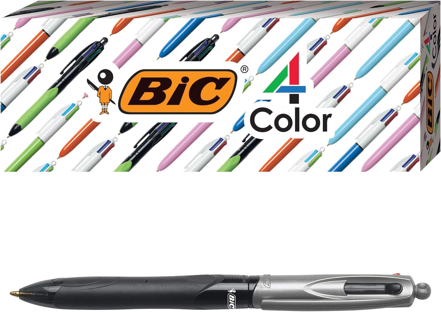 BIC 4-Color Pro Ballpoint Pen, Black Barrel, Medium Point (1.0mm), Assorted Inks, 3-Count