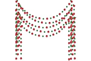 Outus 5 Pieces Round Dots Garland Hanging Party Decor Each Length 13.1ft Glitter Paper Dot Streamers for Christmas Winter Birthday Wedding Baby Shower Classroom (Red,Green)