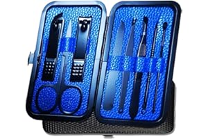 QLNE Manicure Pedicure Kit Nail Clippers Set 18 in 1 High Precision Stainless Steel Cutter File Sharp Scissors for Men & Women Fingernails & Toenails Vibrissac Scissors with Stylish Case (navy_8in1)