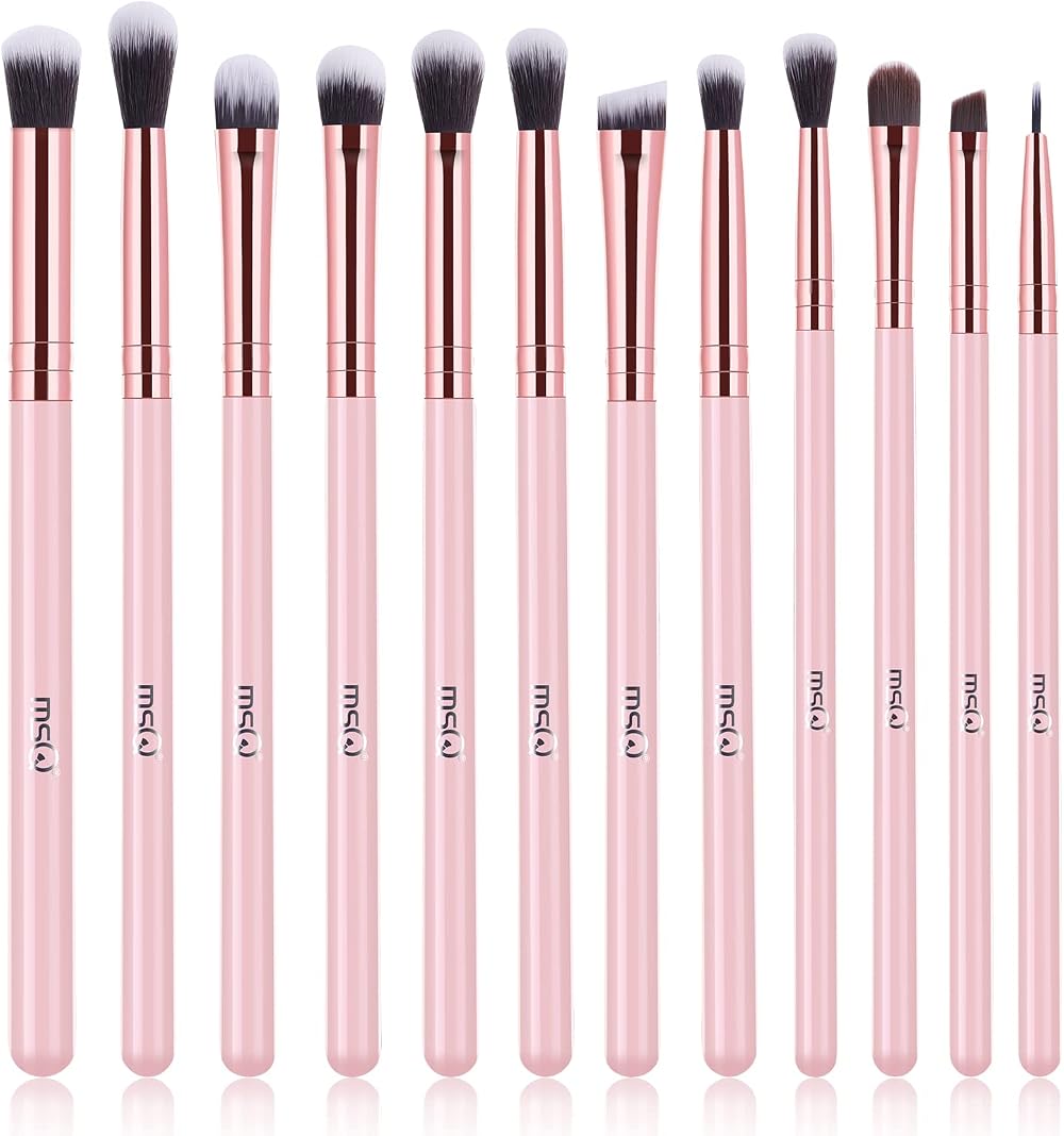 MSQ 12pcs Eyeshadow Brush Set Professional Eye Makeup Brushes Pink Handle