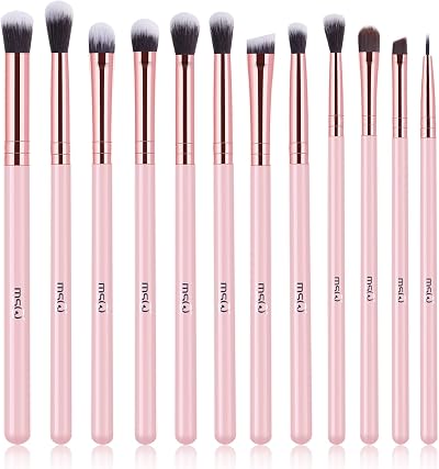MSQ 12pcs Eyeshadow Brush Set Professional Eye Makeup Brushes Pink Handle