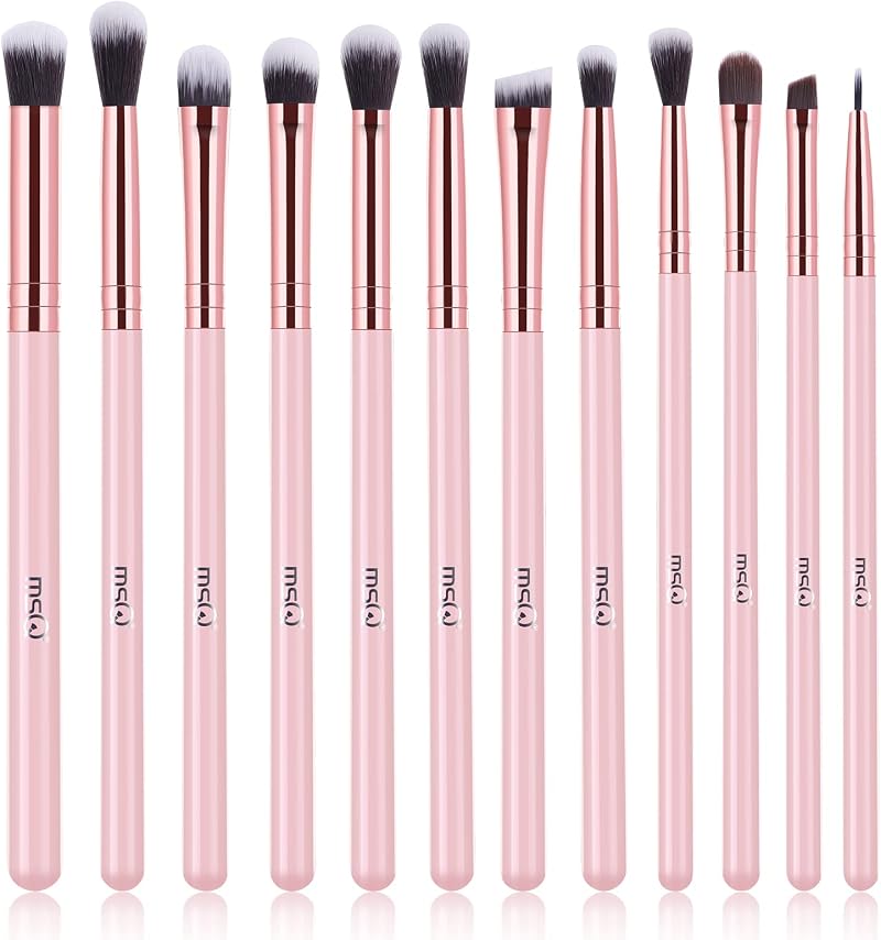 MSQ 12pcs Eyeshadow Brush Set Professional Eye Makeup Brushes Pink Handle