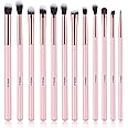 MSQ Eye Makeup Brushes Set with Soft Synthetic Hairs & Real Wood Handle for Eyeshadow, Eyebrow, Eyeliner, Blending (Pink), 12pcs