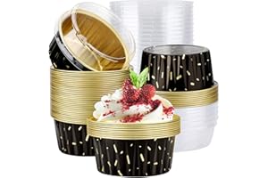 Muffin Liners, EUSOAR 50pcs 5oz Disposable Ramekins, Aluminum Foil Muffin Cupcake Liners Cups with Lids, Disposable Aluminum 