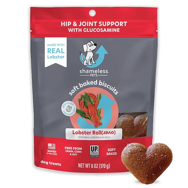 SHAMELESS PETS SOFT-BAKED DOG TREATS, LOBSTER ROLLOVER – NATURAL & HEALTHY DOG CHEWS FOR HIP & JOINT SUPPORT WITH GLUCOSAMINE – DOG BISCUITS BAKED & MADE IN USA, FREE FROM GRAIN, CORN & SOY – 1-PACK