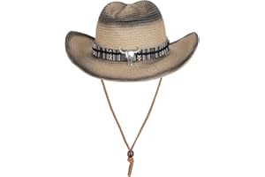 Straw Cowboy Hat Wide Brim Sun Hat for Men Women Cowgirl Panama Hat with Chin Strap Bull Sombrero Travel Change Color Hat