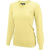 YEMAK Women's Knit Sweater Pullover – Long Sleeve V-Neck Basic Classic Casual Knitted Soft Lightweight T-Shirt Top
