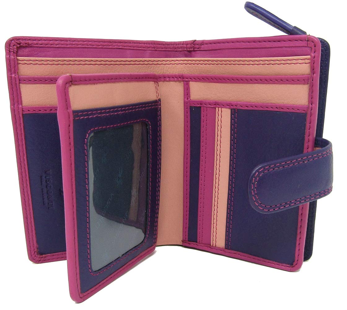 Ladies Gorgeous Visconti Rainbow Leather Multi Compartment Purse Wallet RFID Secure RB51 (Berry Multi)