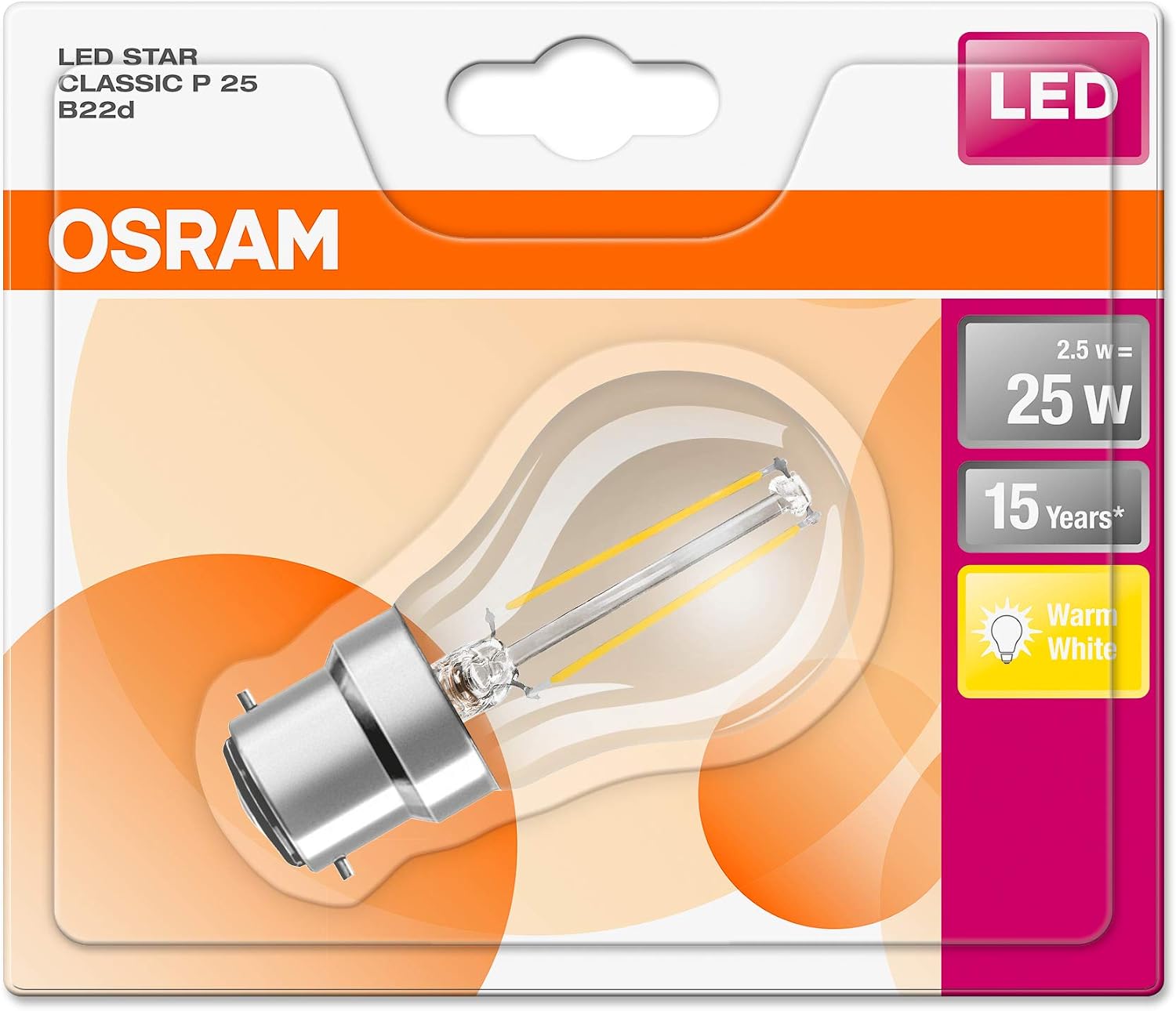 OSRAM LED Retrofit Classic P/LED lamp, Classic mini Ball Shape, Retro Design, in Filament Style, with Bayonet Base: B22d - Image 4