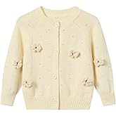 Seuyae Baby Girl Cardigan 3D Floral Crewneck Cotton Knit Sweater Cardigans 12M-5Y