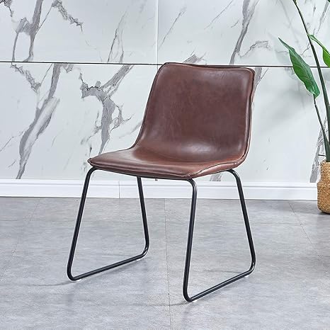 Amazon Com Vintage Pu Leather Dining Chairs 4homart Mid Century Modern Style Industrial Faux Leather Armless Indoor Kitchen Dining Chair With Black Metal Base Set Of 2 Chairs