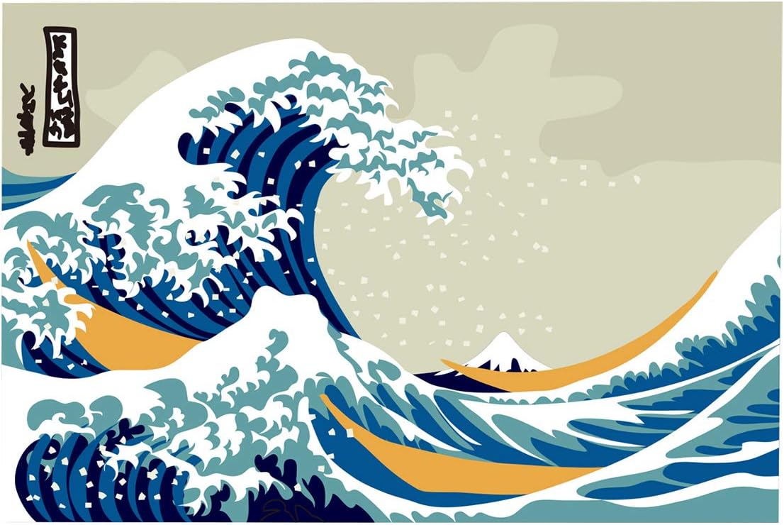 Aquarium Background Japanese Style Roaring Ocean Waves and Mount Fuji Fish ...