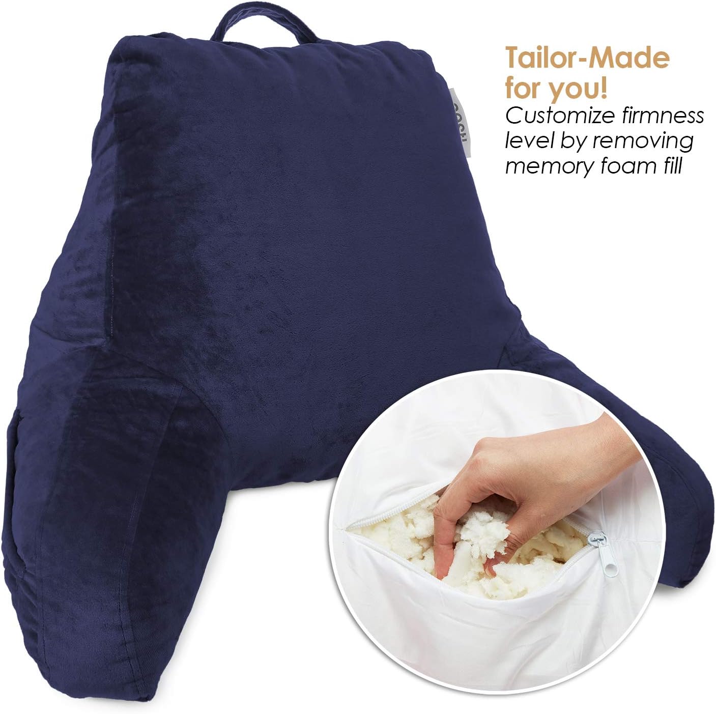Nestl Reading Pillow, Medium Bed Rest Pillow with Arms for Kids Teens & Adults – Premium Shredded Memory Foam TV Pillow - Navy Blue: Home & Kitchen
