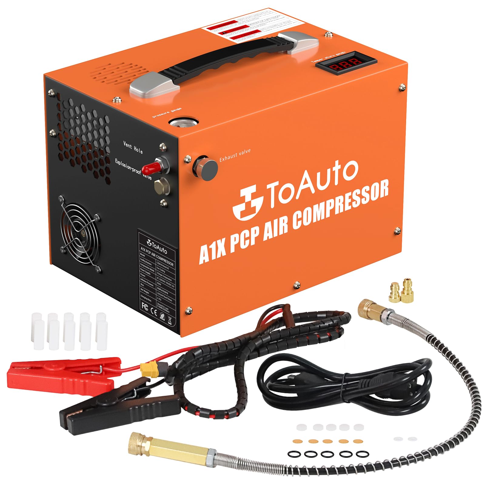 Photo 1 of TOAUTO A1X PCP Air Compressor,4500Psi 30Mpa, Water/Oil-Free, One Button Start, Bursting disc, Powered by Car 12V DC or Home 110V AC (A1X)