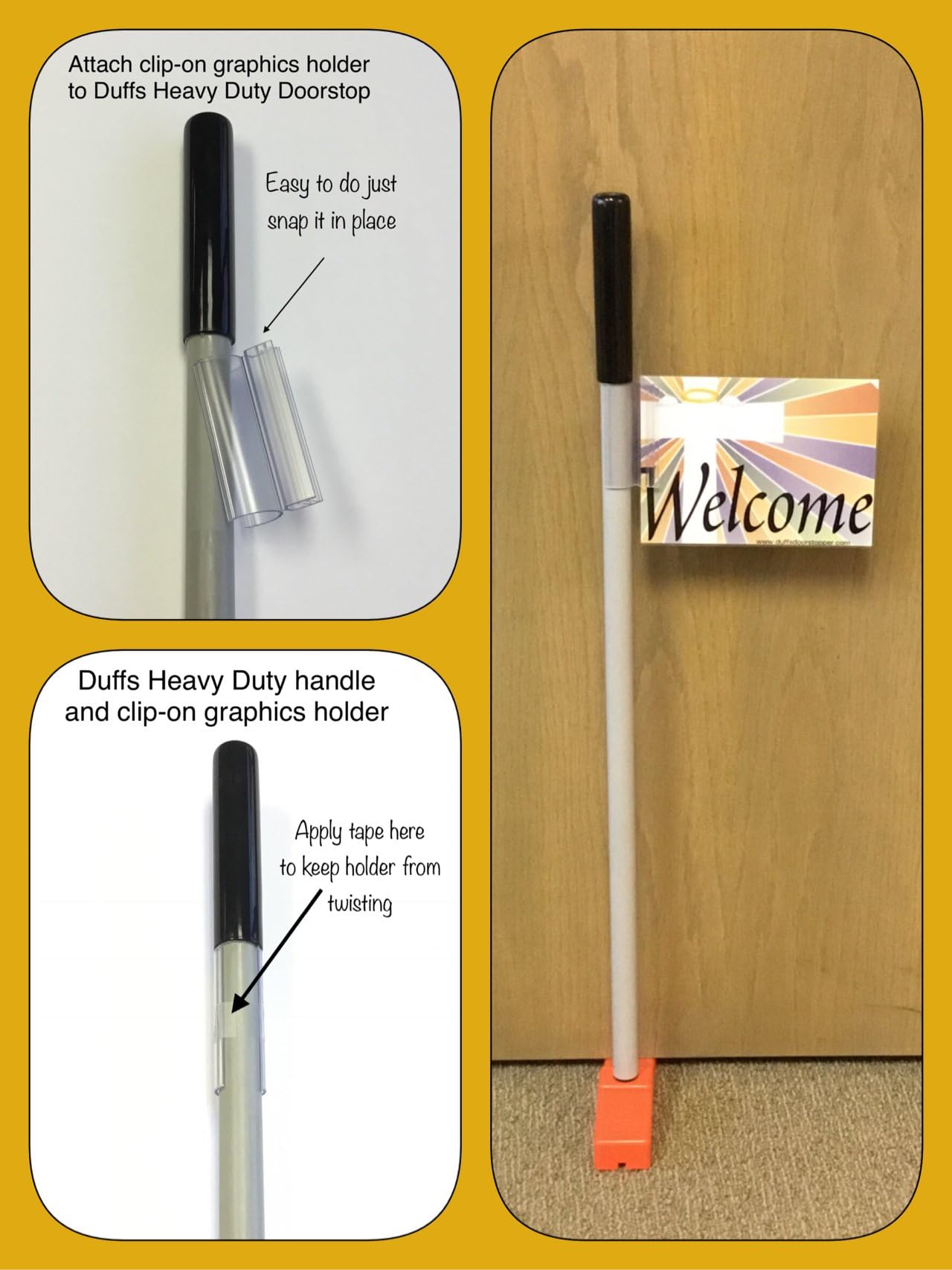 Duffs Heavy Duty Doorstop with Clip-on Graphics Holder
