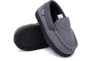 SEMARY Toddler Kids Moccasin House Shoes Slippers with Memory Foam Slip On Sole Protection Slipper for Boys Girls Indoor Outdoor