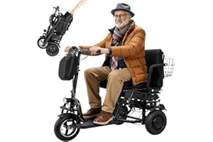 ChiefCarOfficer 3 Wheel Folding Mobility Scooter for Seniors 300lbs, 1.5-17mph 48V10AH 32km, Electric Mobility Scooter for Ad
