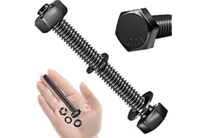 Mywish (5 Sets) 3/8-16 x 3 Hex Head Bolts and Nuts with Flat & Lock Washers, 304 Stainless Steel 18-8, Fully Threaded, Black Oxide Bolt Kit, 3/8 Bolt