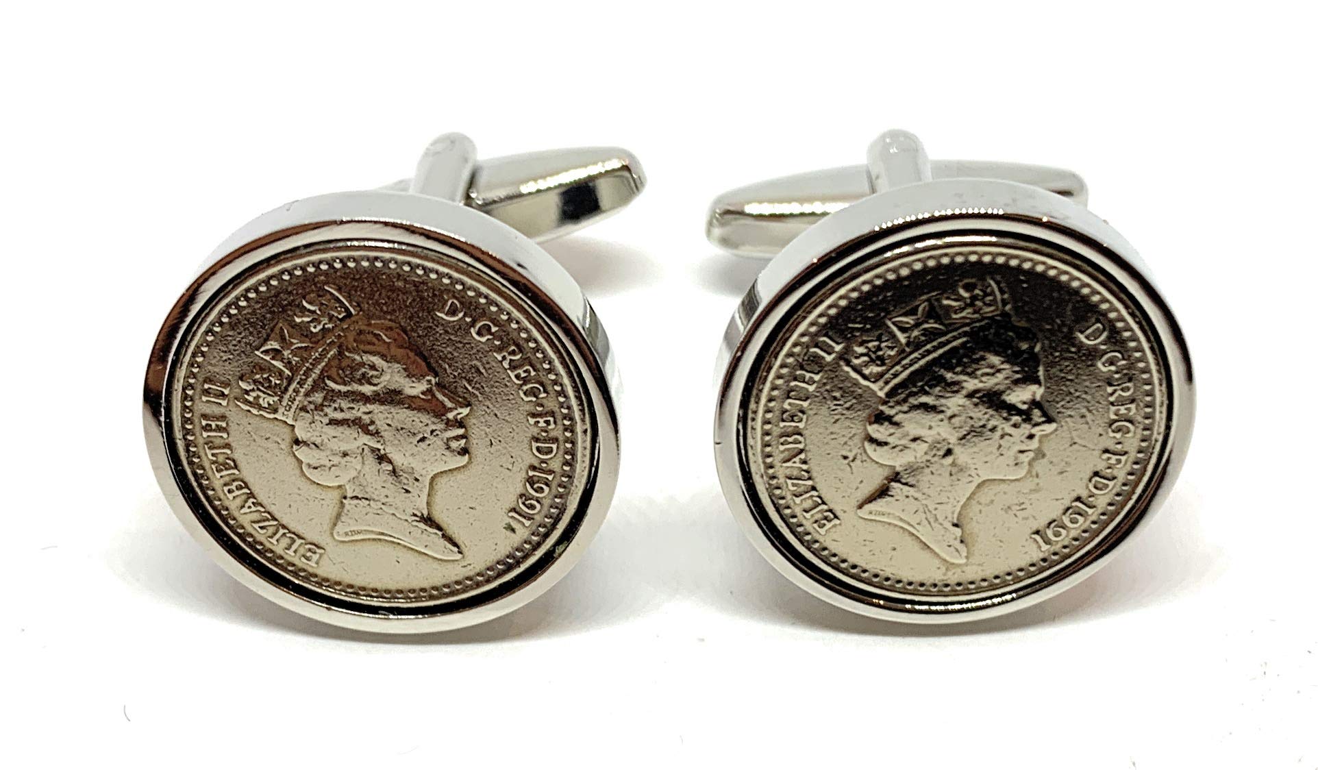1991 35th Birthday/Anniversary 5 pence coin cufflinks - Five pence cufflinks from 1991 for a 35th Birthday