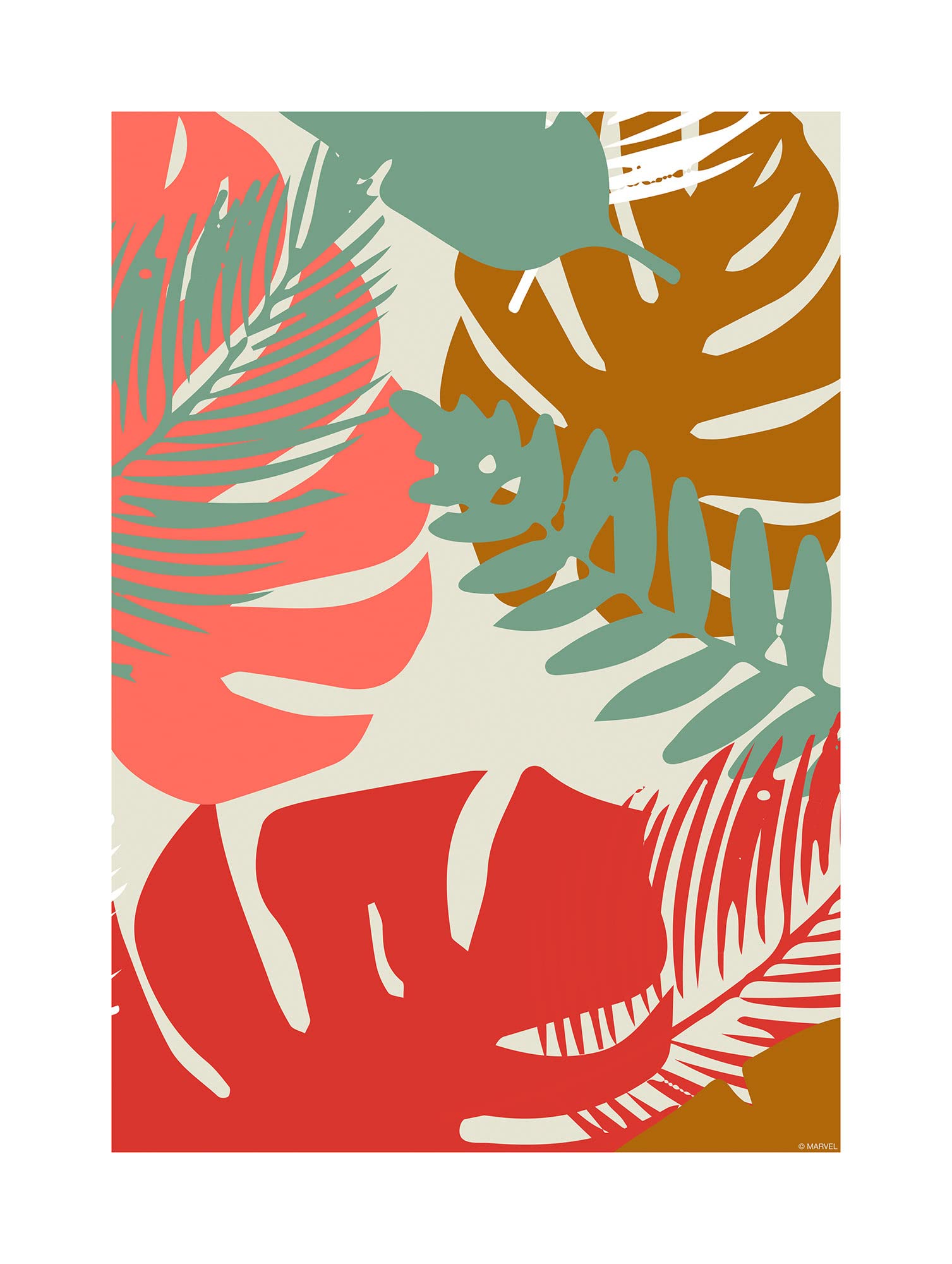 Komar Wall Picture - Winter Tropics Black Panther Plants - Size: 30 x 40 cm - Poster Art Print Decoration Living Room Bedroom Marvel