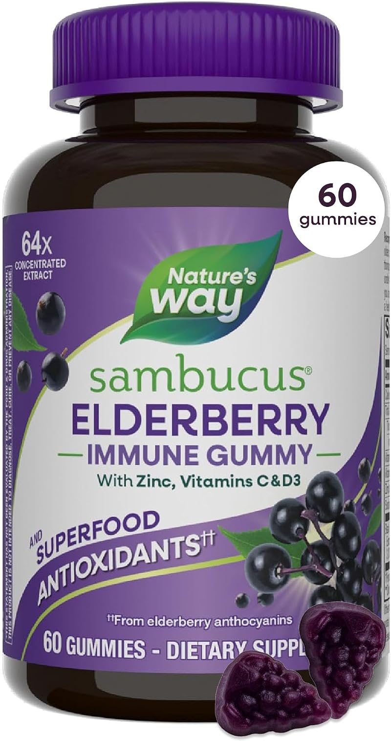 Nature's Way Sambucus Elderberry 3200 mg Gummy Immune Support with Vitamin C &