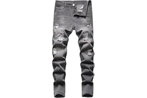 HENGAO Boy's Distressed Ripped Skinny Jeans