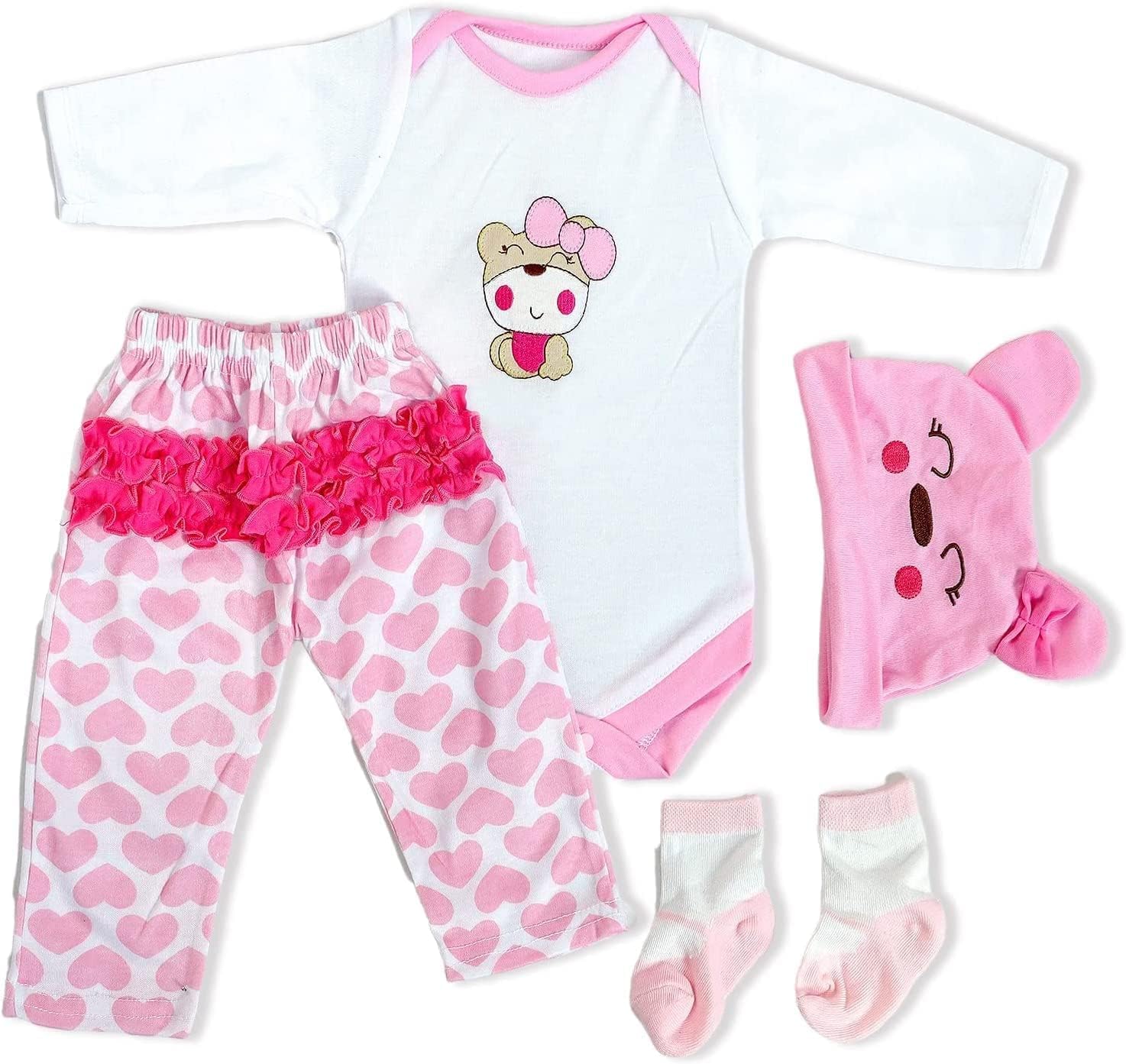 scnbom Reborn Baby Dolls Clothes for 17-22 inch newborn babies Girl Outfits Accesories (Sophia 4pcs Set)
