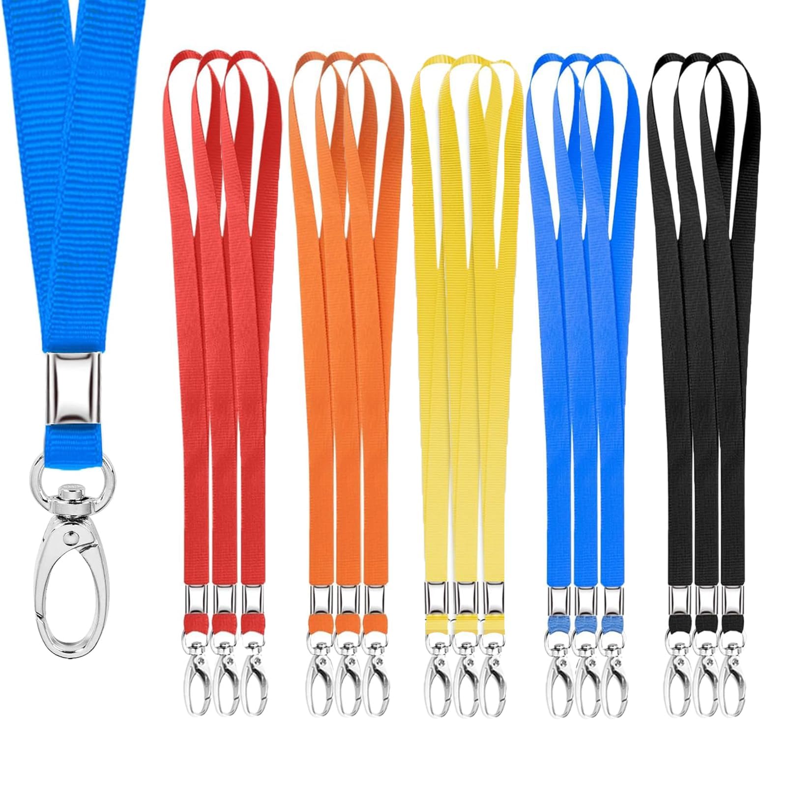 AZWOODLanyard Neck Strap, 15PCS Nylon Office Badge Lanyards with Metal Swivel Hooks for ID Card Holders, Keys, and Whistles