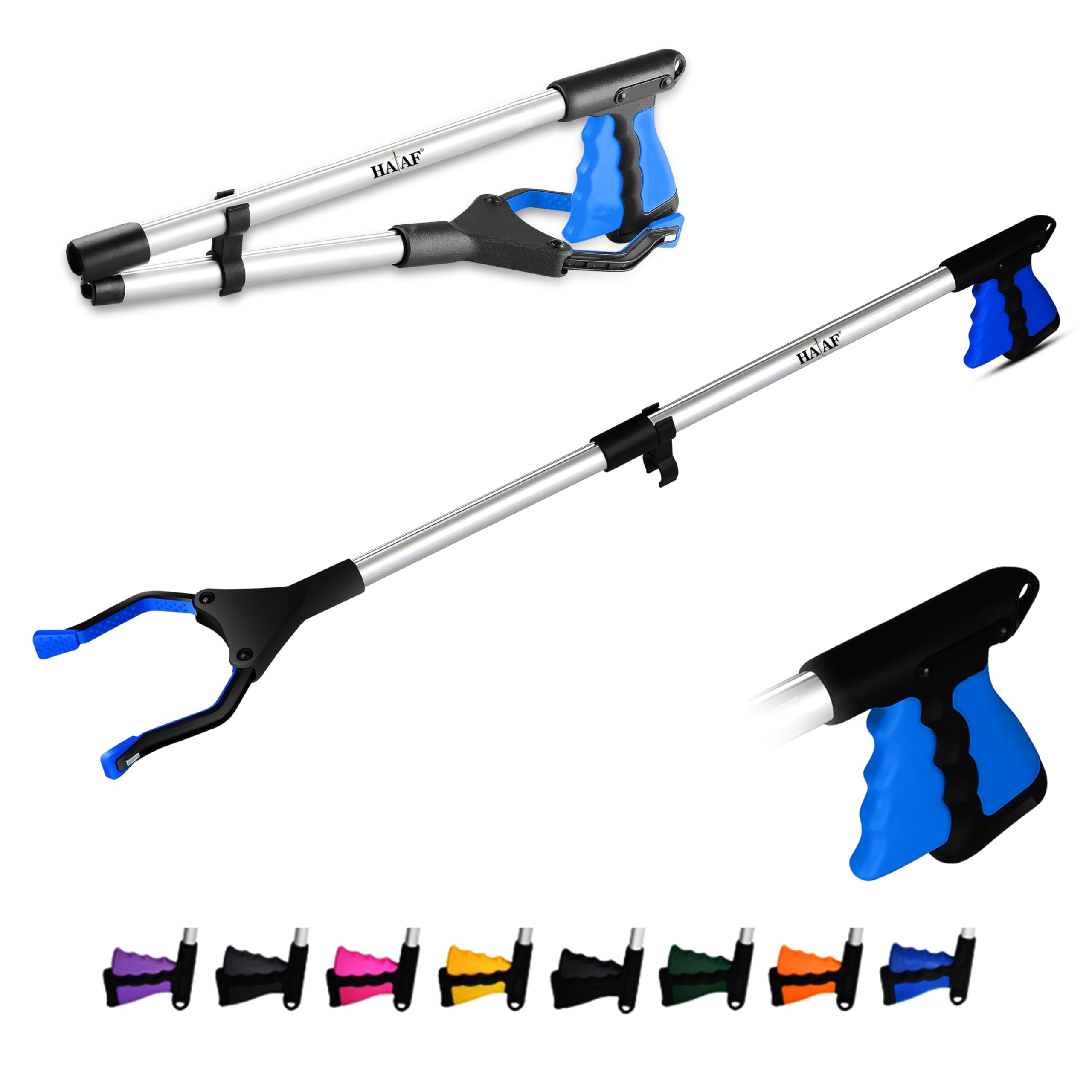 HATAF® 32inches Litter Pickers for Adults, Grabber Stick, Helping Hand Grabbers for Disabled, Foldable Litter Pickers for Children Rotating Head 360 Degree Reaching Aids (32" Blue)